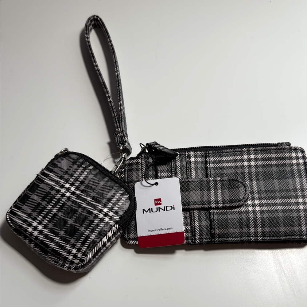 Mundi Black and White Plaid Phone Wristlet